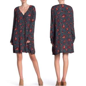 Madewell Floral Print Easy Dress Long Sleeve Button Front Tunic Size S